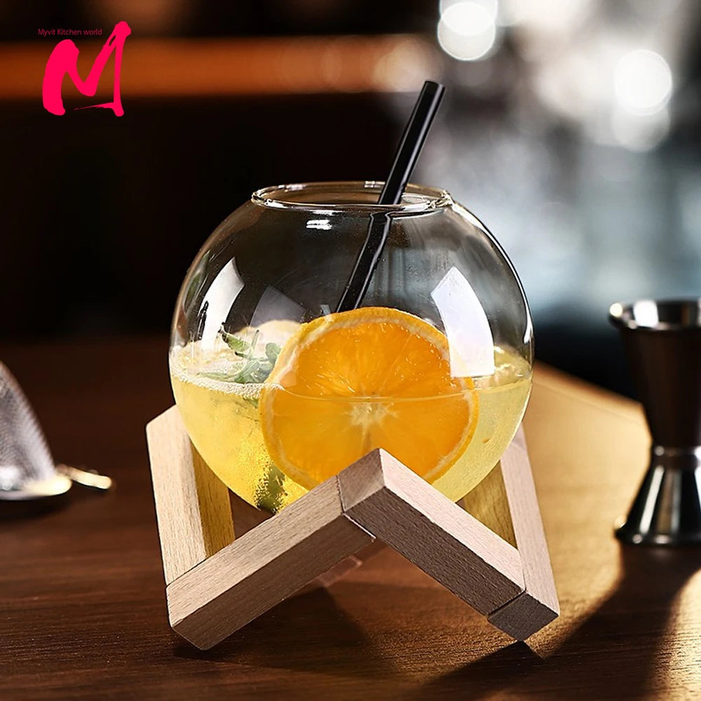 Cocktail Glass with Wooden Stand