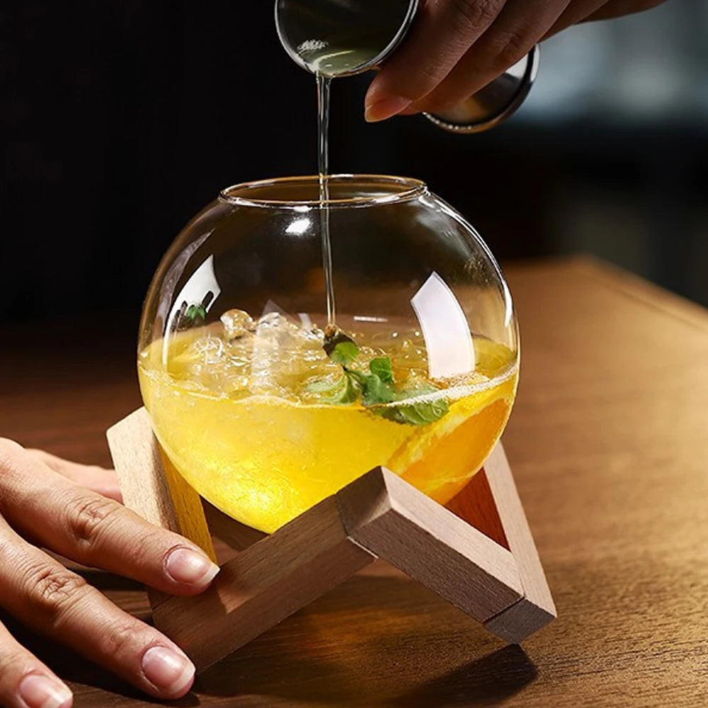Cocktail Glass with Wooden Stand